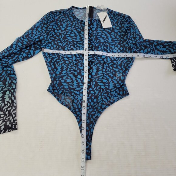 Shane Justin Runway Bodysuit Pant Set Womens XL Sheer Blue‎ Black Animal Print - Picture 6 of 16